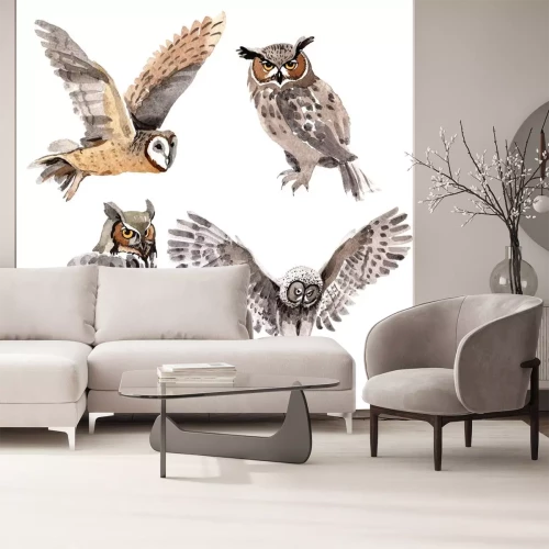 Sticker  hiboux 3d sur aquarelle