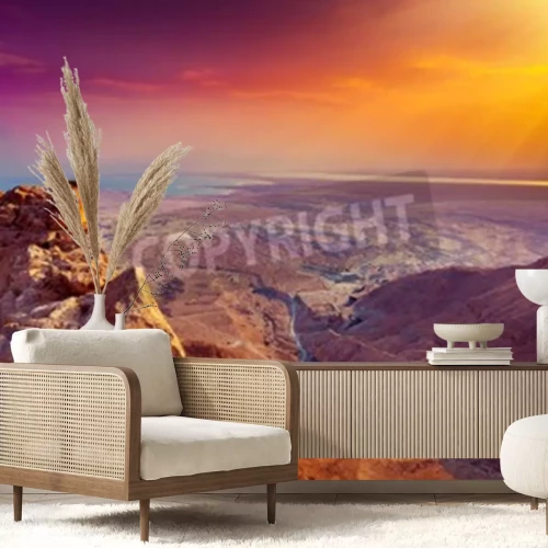 Papier peint  Roches du désert et coucher de soleil