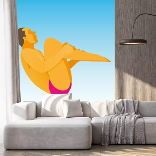 Sticker  L'athlète est un cavalier dans l'eau qui fait un saut complexe