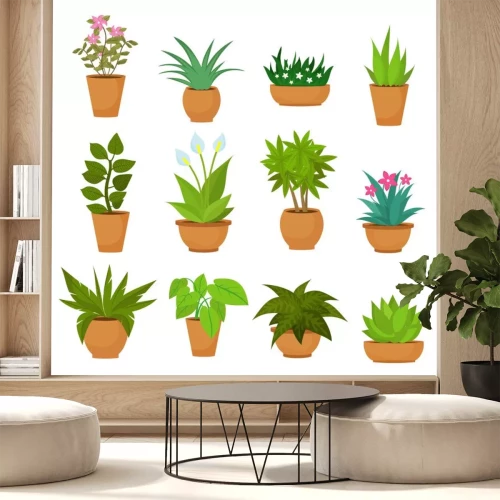 Sticker  Plantes en terre cuite intérieures et extérieures isolées sur blanc. Ensemble vectoriel