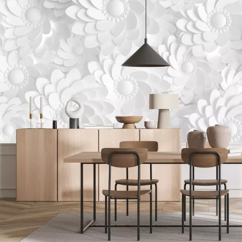 Papier peint  Élégance blanche comme fleurs 3D