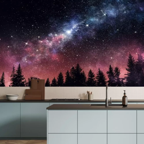 Papier peint  Paysage nocturne avec forêt et étoiles