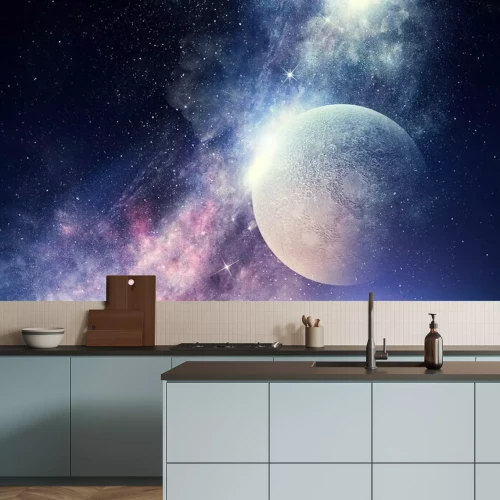 Papier peint  Lune 3D sur fond étoilé