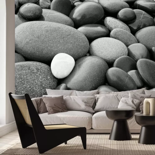 Papier peint  Pierres ovales grises et blanches