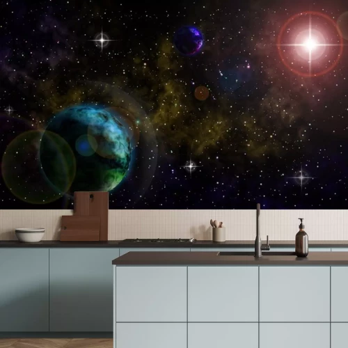 Sticker  Le cosmos de la planète de différentes couleurs parmi les étoiles