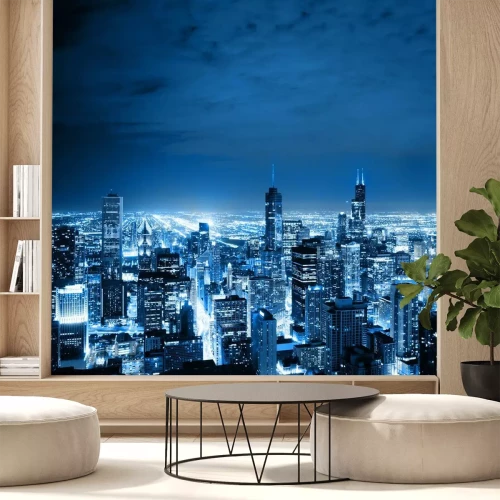 Papier peint  Chicago aux reflets bleus