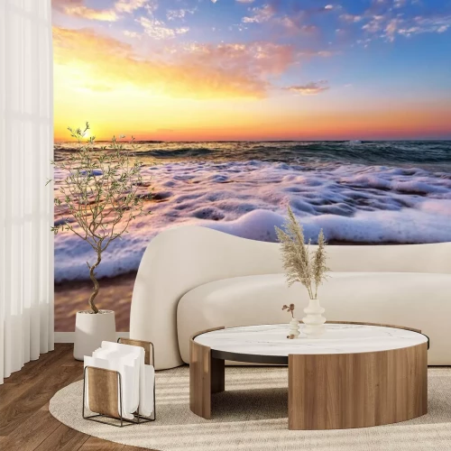 Papier peint  Vagues et lever de soleil