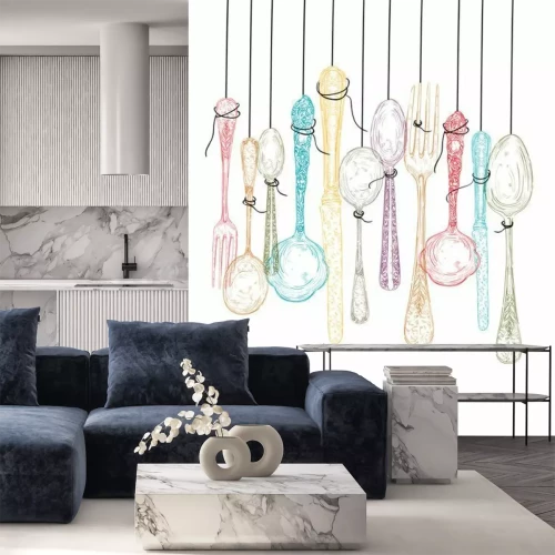 Papier peint  Set de couverts rétro