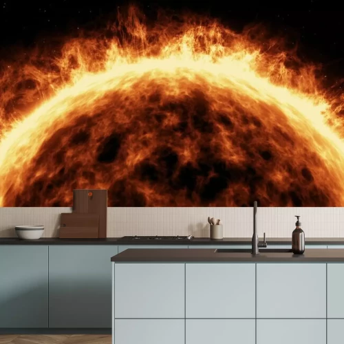 Papier peint  Planète solaire en feu sur fond sombre