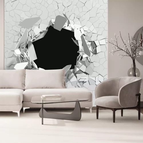 Papier peint  Mur fissuré avec un trou en 3D
