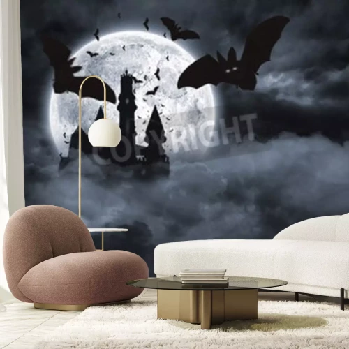 Papier peint  3D château de Dracula pleine lune