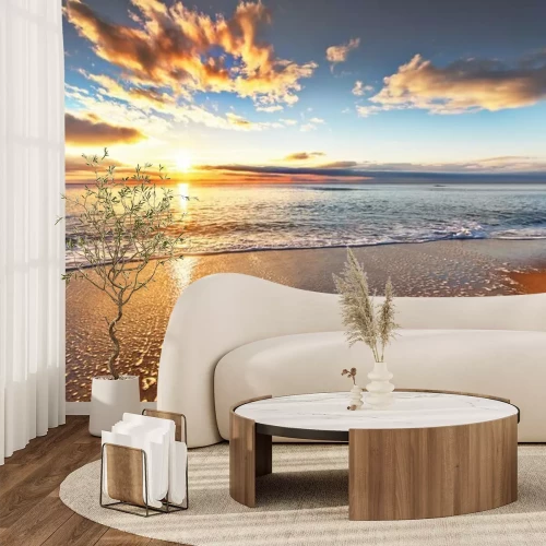 Papier peint  Lever de soleil et vagues déferlantes