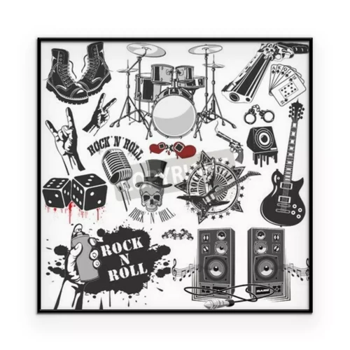 Poster  L'image vectorielle d'ensemble de symboles vectoriels liés au rock and roll