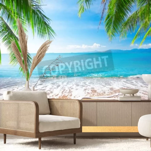 Papier peint  Tropiques Palmiers et mer