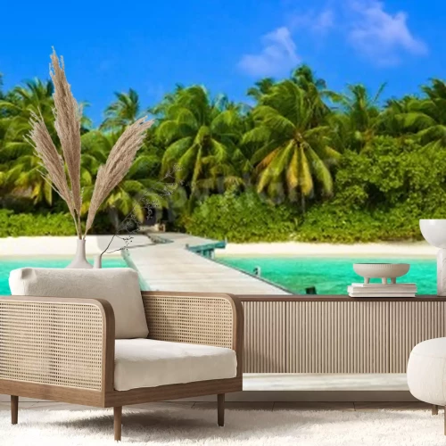 Papier peint  Plage et jetée des Tropiques