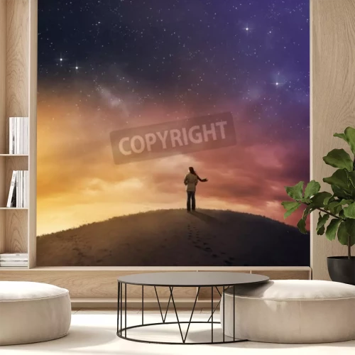 Papier peint  Femme et étoiles dans le ciel