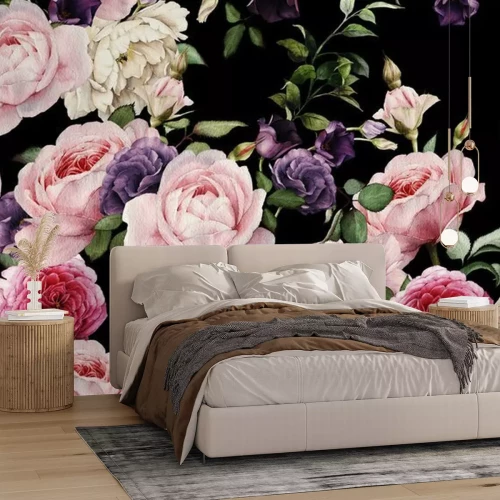 Papier peint  Motif floral sans couture avec des roses, aquarelle