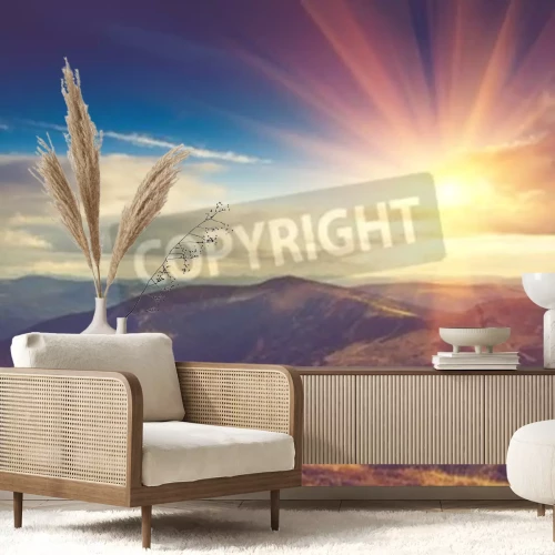 Papier peint  Lever de soleil derrière les montagnes