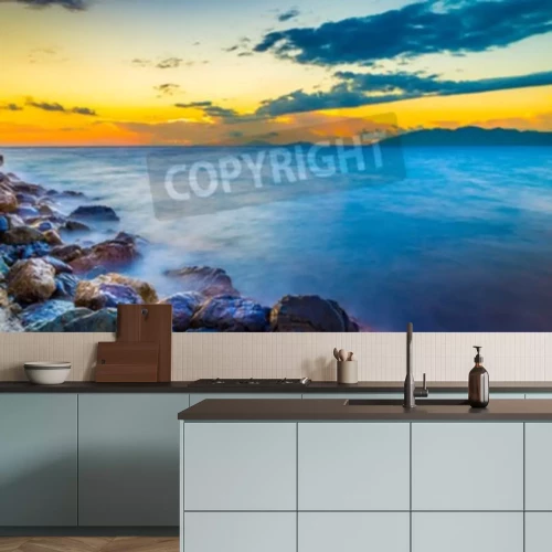 Papier peint  Lever de soleil sur la mer en Grèce