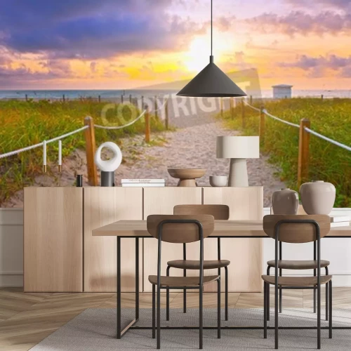 Papier peint  Lever de soleil et l'entrée de la plage