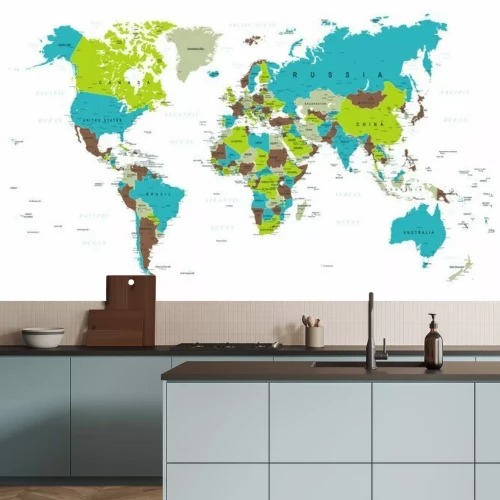 Papier peint  Carte politique du monde avec texte en anglais