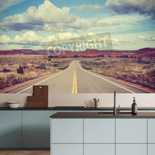 Papier peint  La route du désert vintage