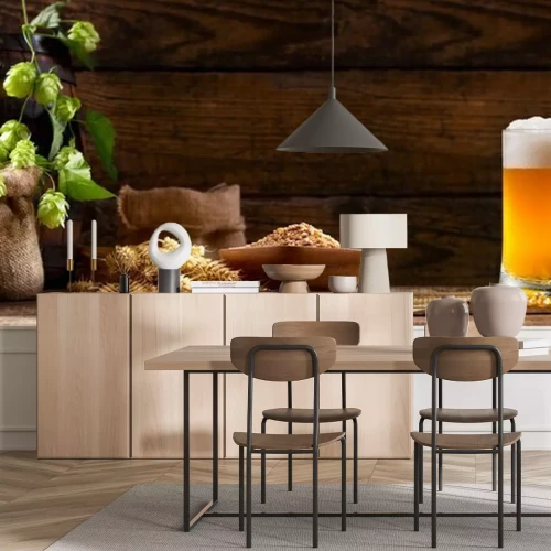 Papier peint  Chope de bière blé houblon et fût