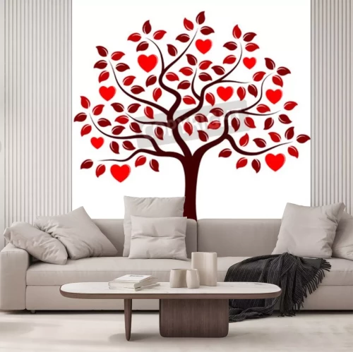 Papier peint  Arbre rouge avec des cœurs
