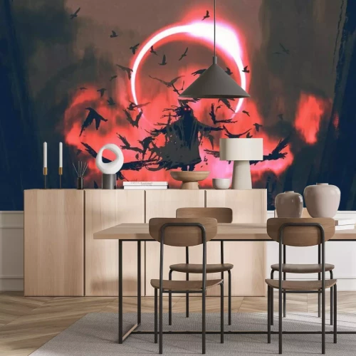 Papier peint  Figure hantée et corbeaux dans un monde fantastique