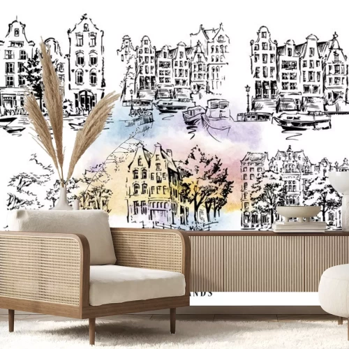 Sticker  Esquisse d'architecture d'Amsterdam