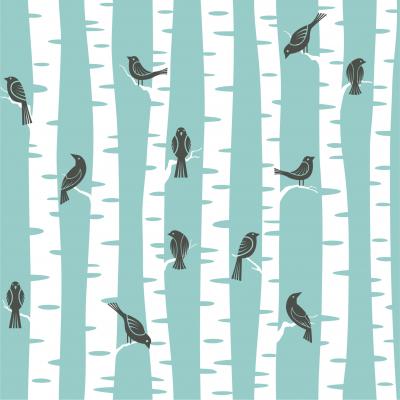 Bouleaux et oiseaux gris